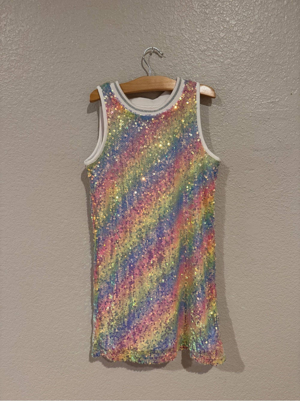 MIA Girls' Rainbow Sequin Tank Top Dress - White Trim